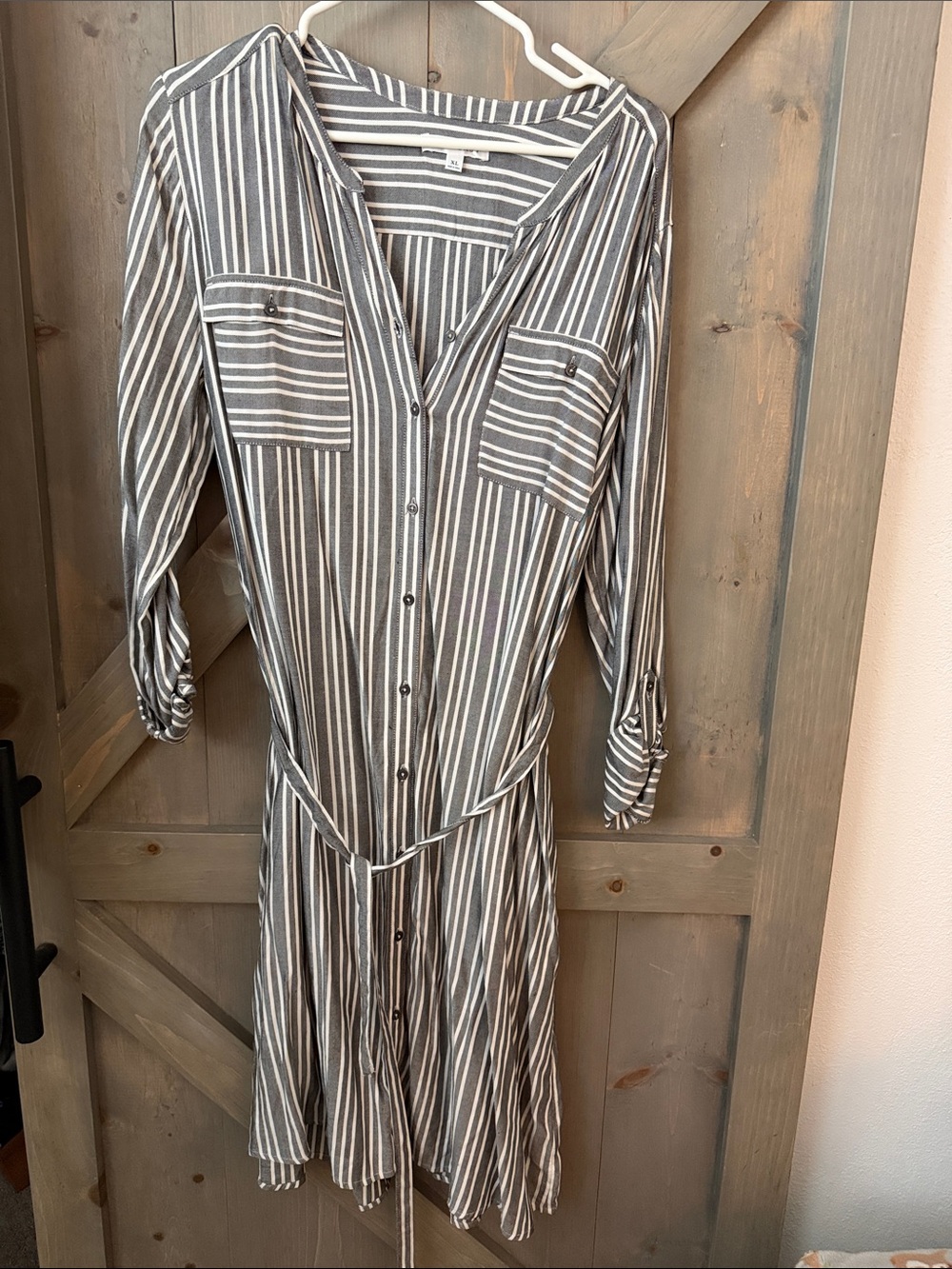 DownEast Gray and White Striped Button-Front Dress